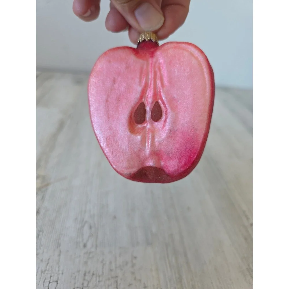 Vintage Kurt Adler Apple glass glitter life size ornament lifelike fruit Xmas
